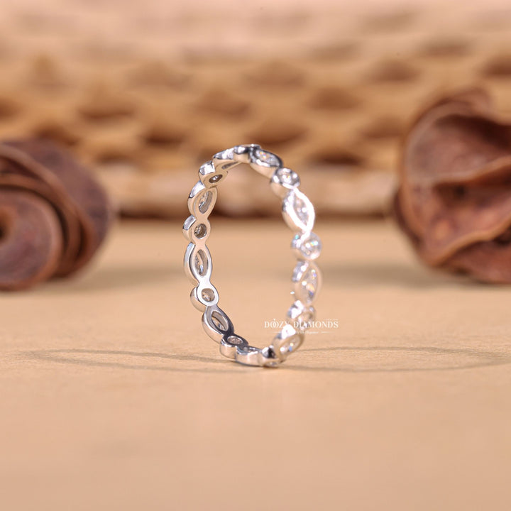 Round & Marquise Cut Lab Grown Diamond EF/VVS Bezel Set Wedding Band