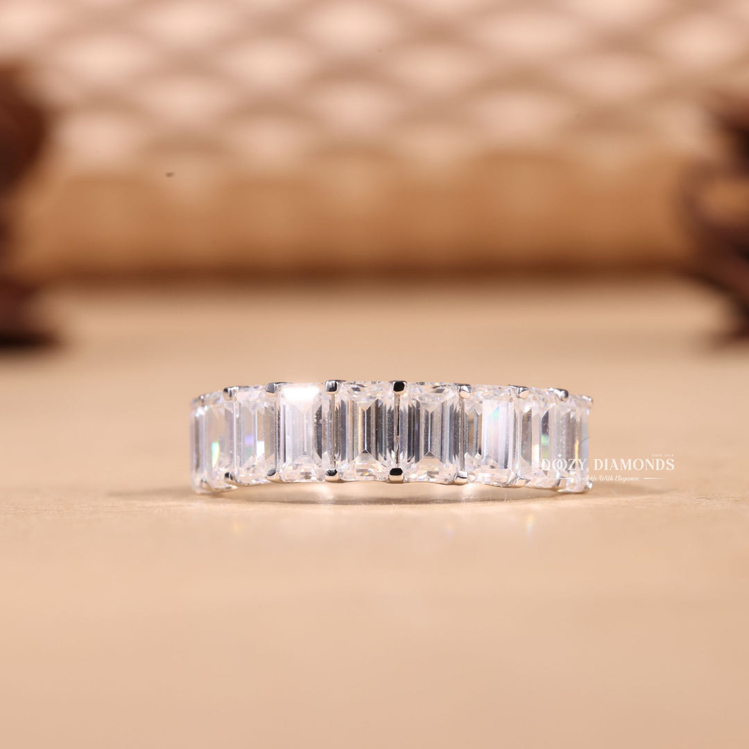 Emerald Cut Lab Grown Diamond EF/VVS Half Eternity Wedding Band