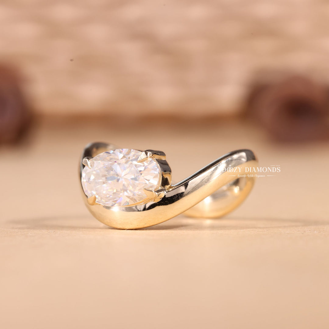 2.0CT-3.0CT Oval Cut E/VS1 Lab Grown Diamond U Shape Curved Engagement Ring