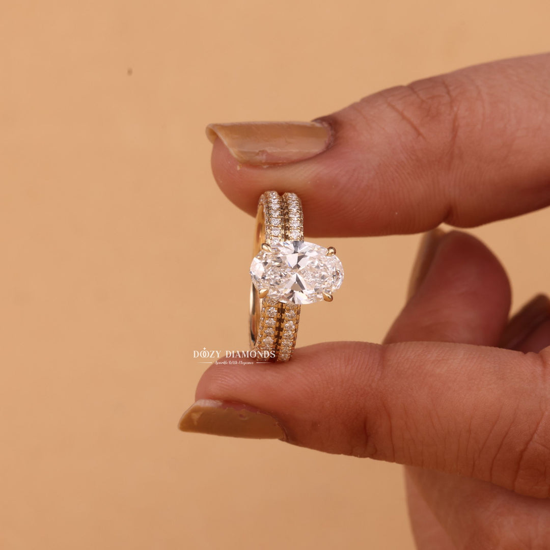 2.50CT Oval Cut EF-VS2 Lab Grown Micro Pave Engagement Ring with Wedding Band