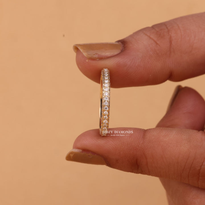 Round Cut Lab Grown Diamond EF/VVS Miceo Pave Wedding Band
