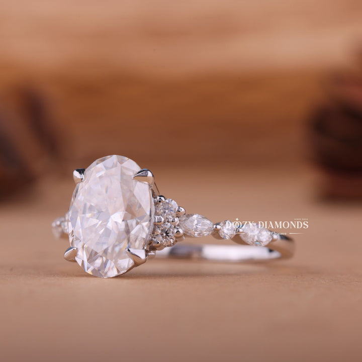 2.0CT-4.0CT Oval E/VS2 Lab Created Cluster Diamond Engagement Ring