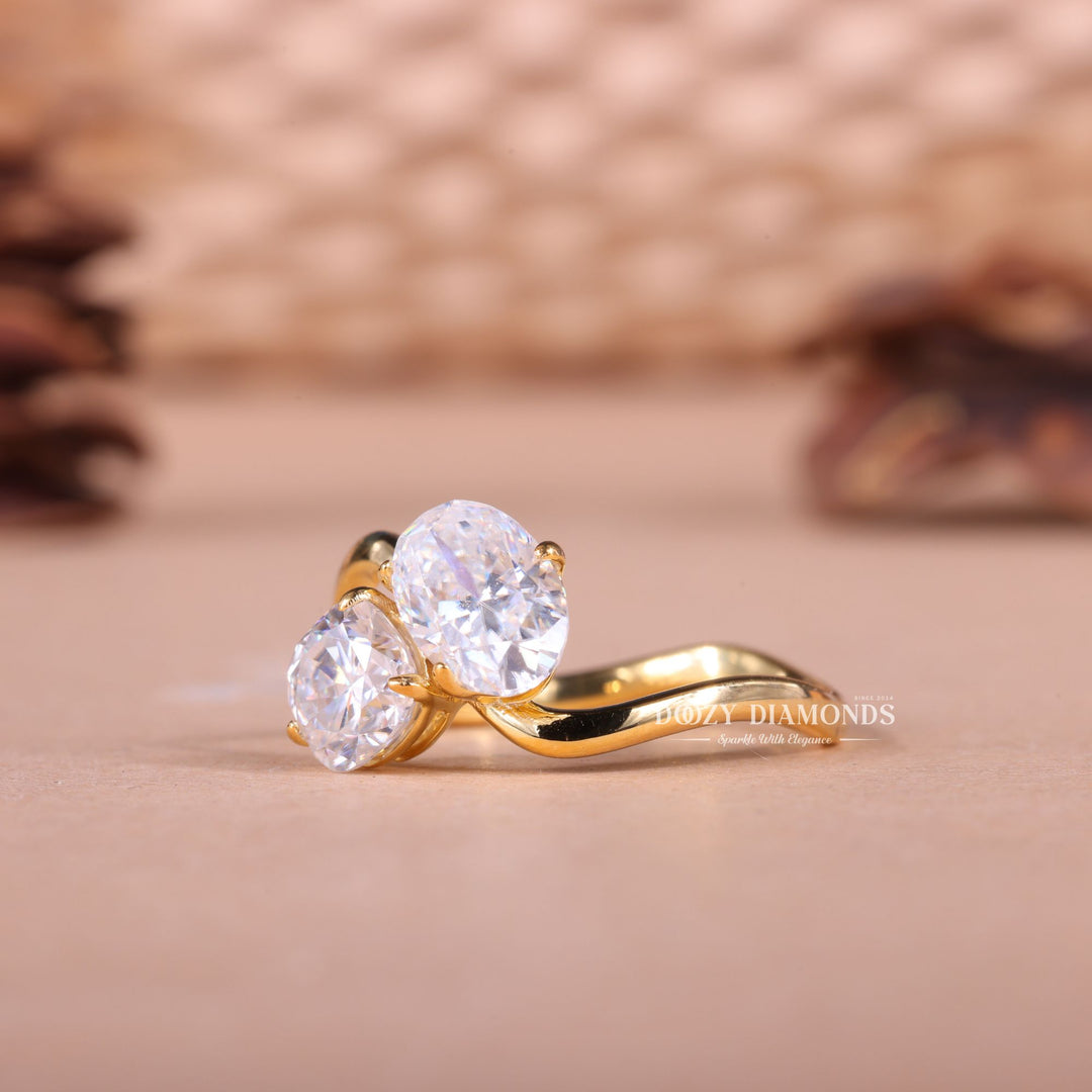 Elongated Oval & Cushion Cut Lab Grown E/VS2 Two Stone Engagement Ring