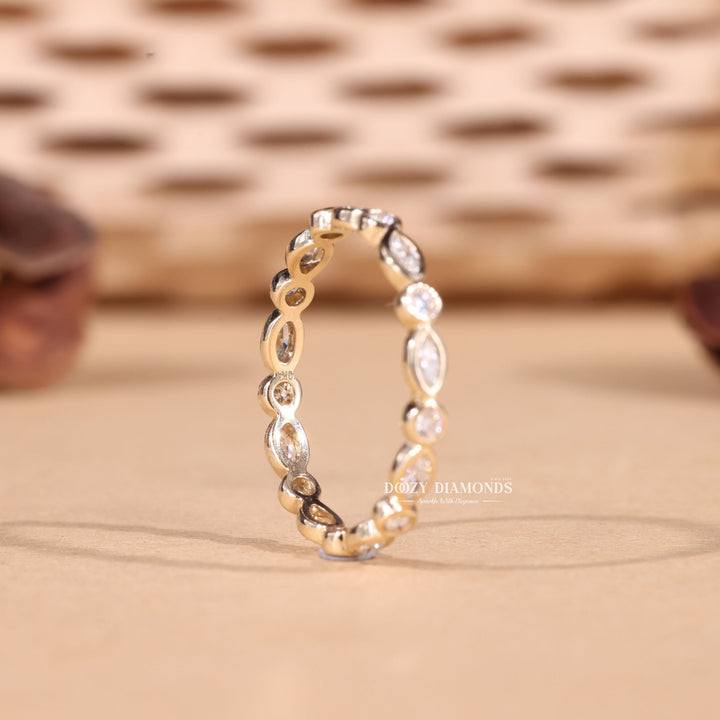 Round & Marquise Cut Lab Grown Diamond EF/VVS Bezel Set Wedding Band