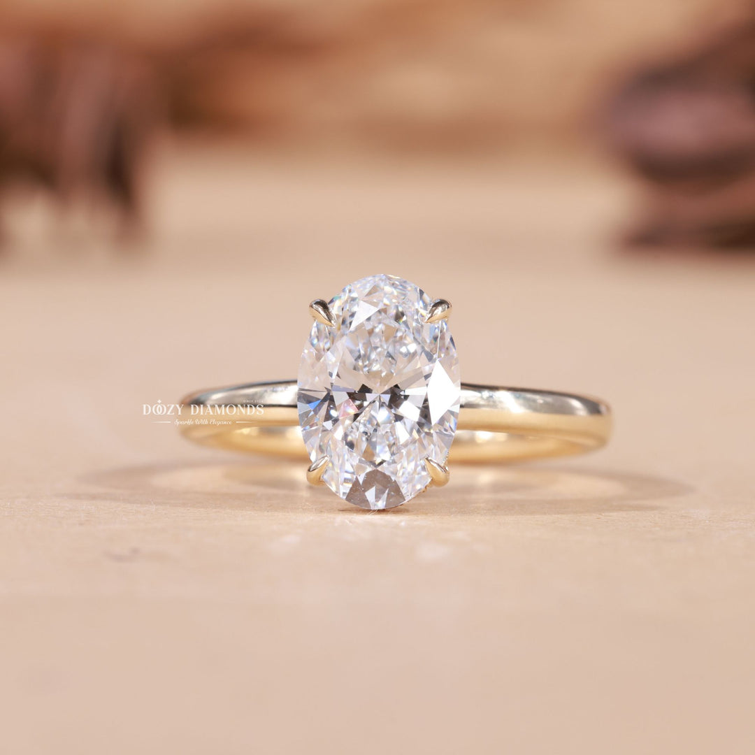 2.0CT-3.0CT Oval F/VS1 Lab Grown Diamond Hidden Halo Engagement Ring