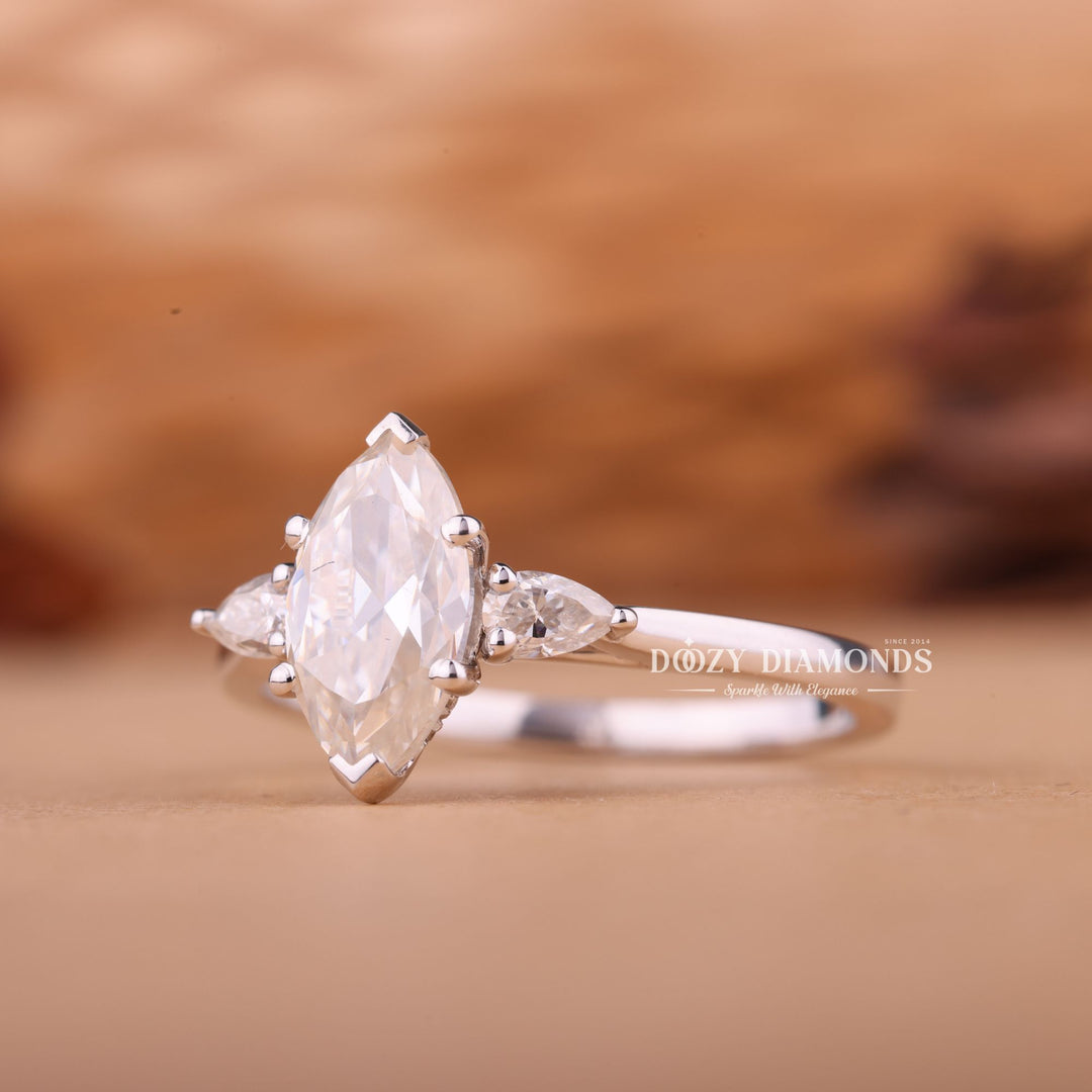 1.50CT-2.50CT Marquise E/VS1 Lab Grown Diamond Three Stone Engagement Ring