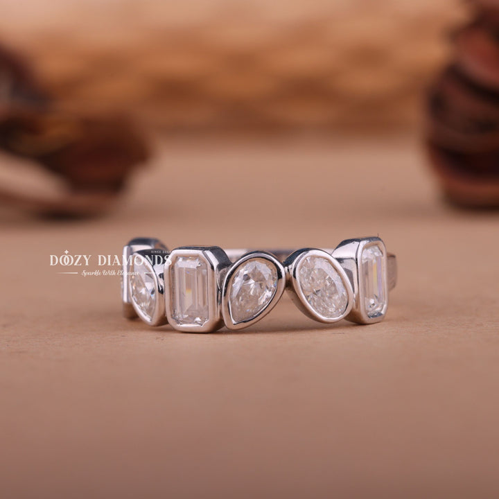 Bezel Set Mix Shape EF/VVS Diamond Lab Grown Half Eternity Wedding Band