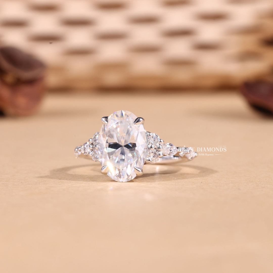 3.0CT-4.0CT Oval Cut F/VS1 Lab Grown Cluster Diamond Engagement Ring