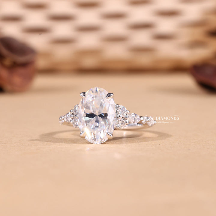 3.0CT-4.0CT Oval Cut F/VS1 Lab Grown Cluster Diamond Engagement Ring