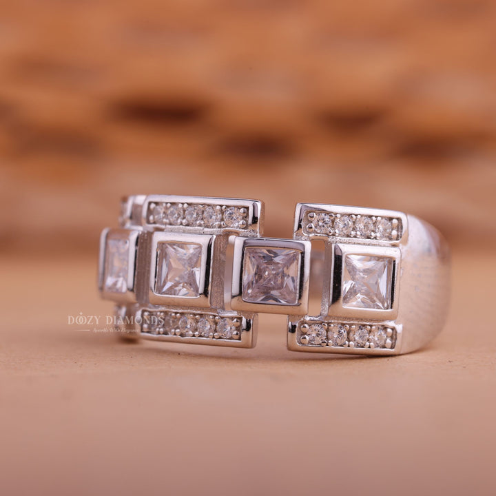 Princess & Round Diamond CVD EF/VVS Unique Brick Wedding Band