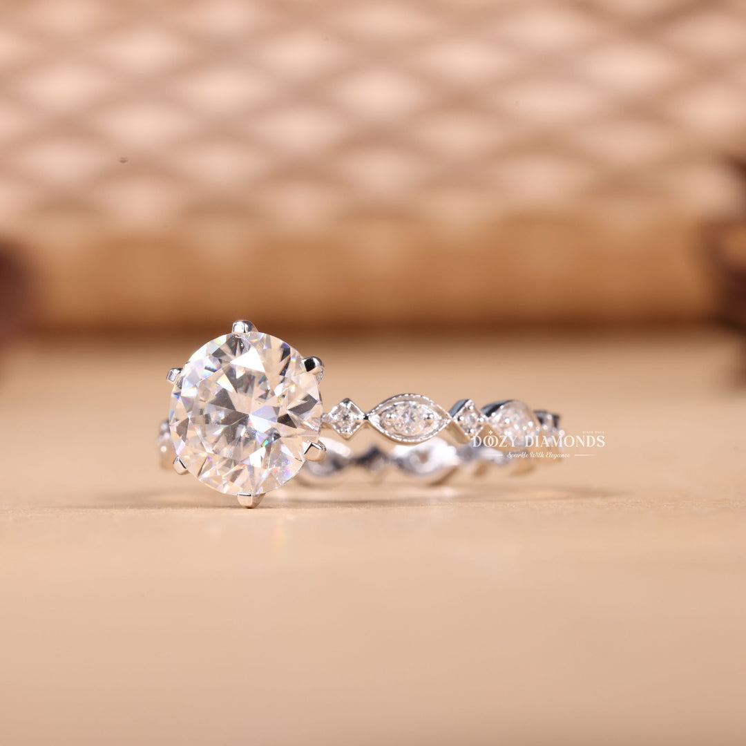 2.0CT-3.0CT Round E/VS1 Lab Grown Diamond Vintage Pave Engagement Ring