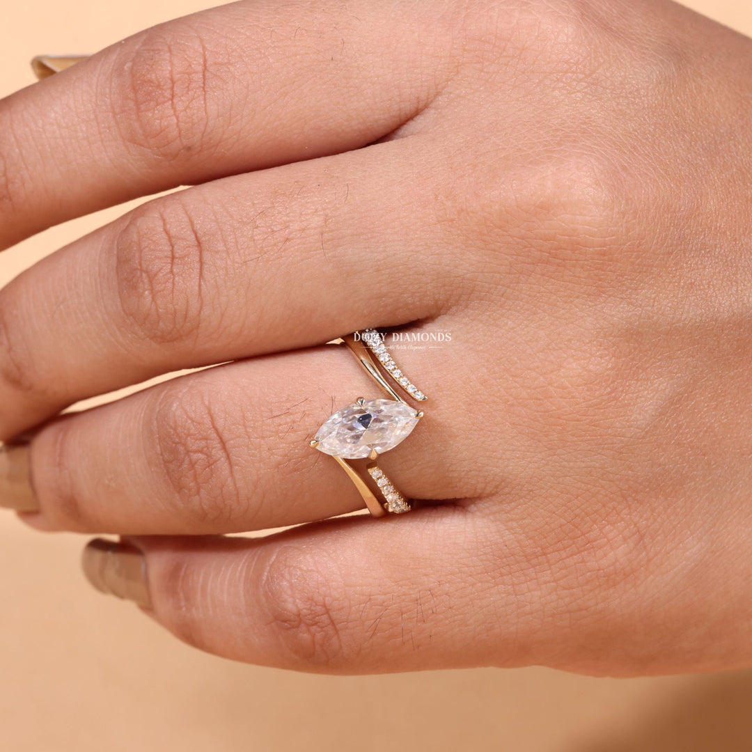 2.0CT Marquise Cut EF-VS2 Lab Grown Eve Diamond Ring with Eve Wedding Band