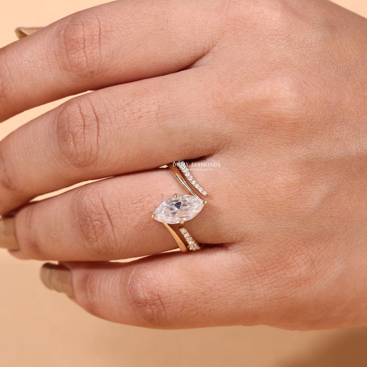 2.0CT Marquise Cut EF-VS2 Lab Grown Eve Diamond Ring with Eve Wedding Band