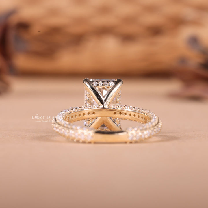 3.0CT-4.0CT Radiant E/VS2 Lab Grown Diamond Micro Pave Engagement Ring