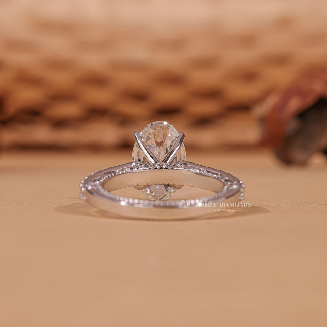 Oval Diamond Ring, Lab Grown Diamond Engagement Ring, Hidden Halo Ring