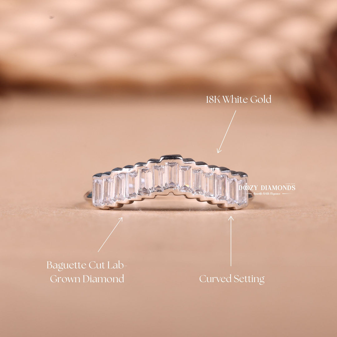 Baguette Cut Lab Grown Diamond EF/VVS Curved Wedding Band for Women