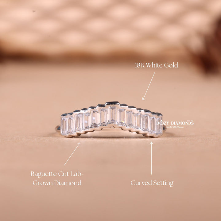 Baguette Cut Lab Grown Diamond EF/VVS Curved Wedding Band for Women