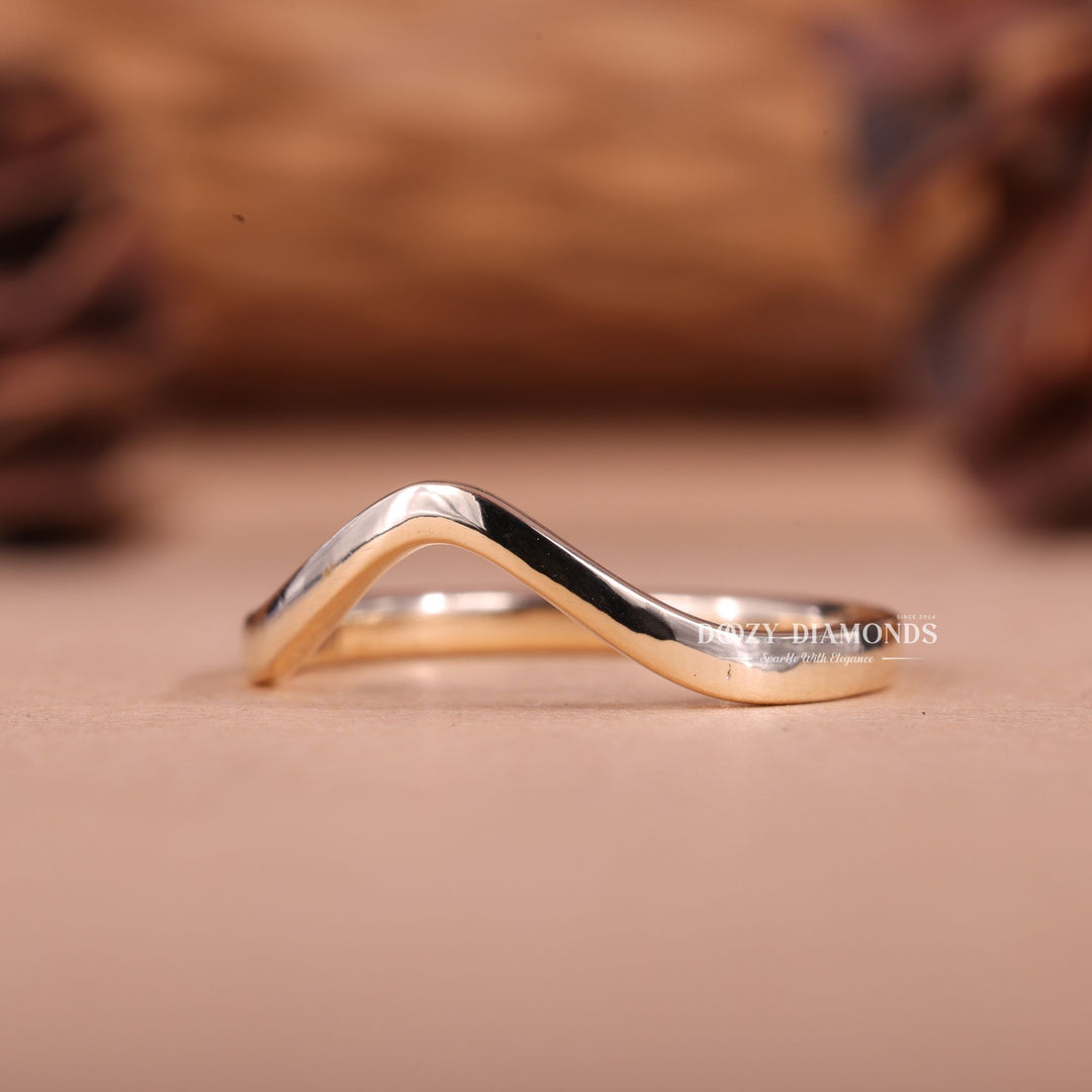 14k-18k Solid Gold Plain Curved Stacking Wedding Band