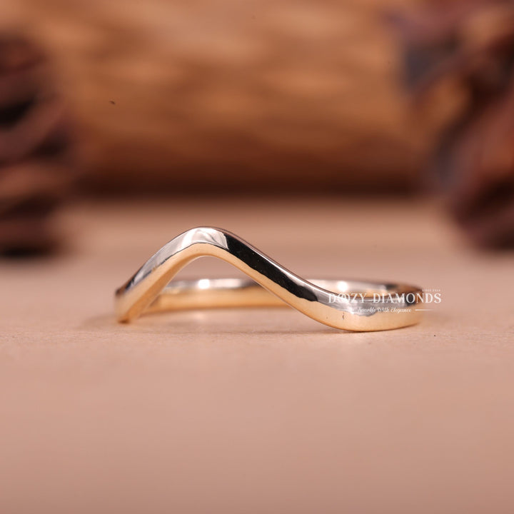 14k-18k Solid Gold Plain Curved Stacking Wedding Band