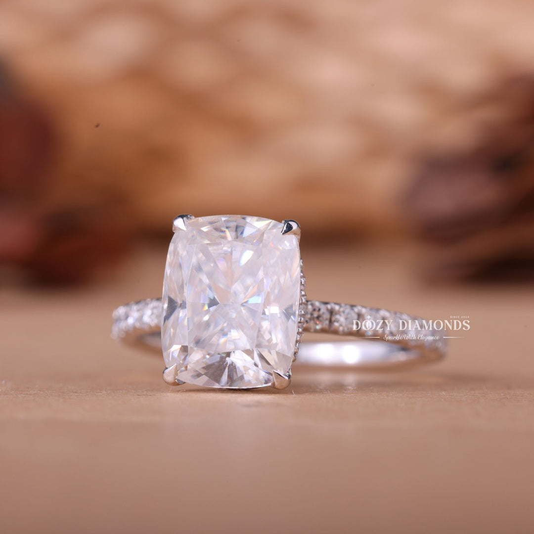 3.0CT-4.0CT Cushion E/VS1 Lab Grown Diamond Hidden halo Engagement Ring