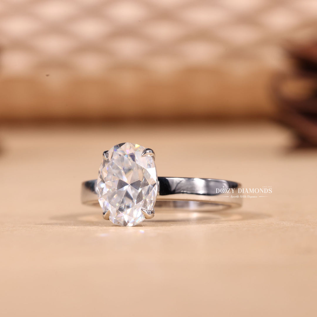 2.0CT-3.0CT Oval F/VS1 Lab Grown Solitaire Diamond Cigar Engagement Ring