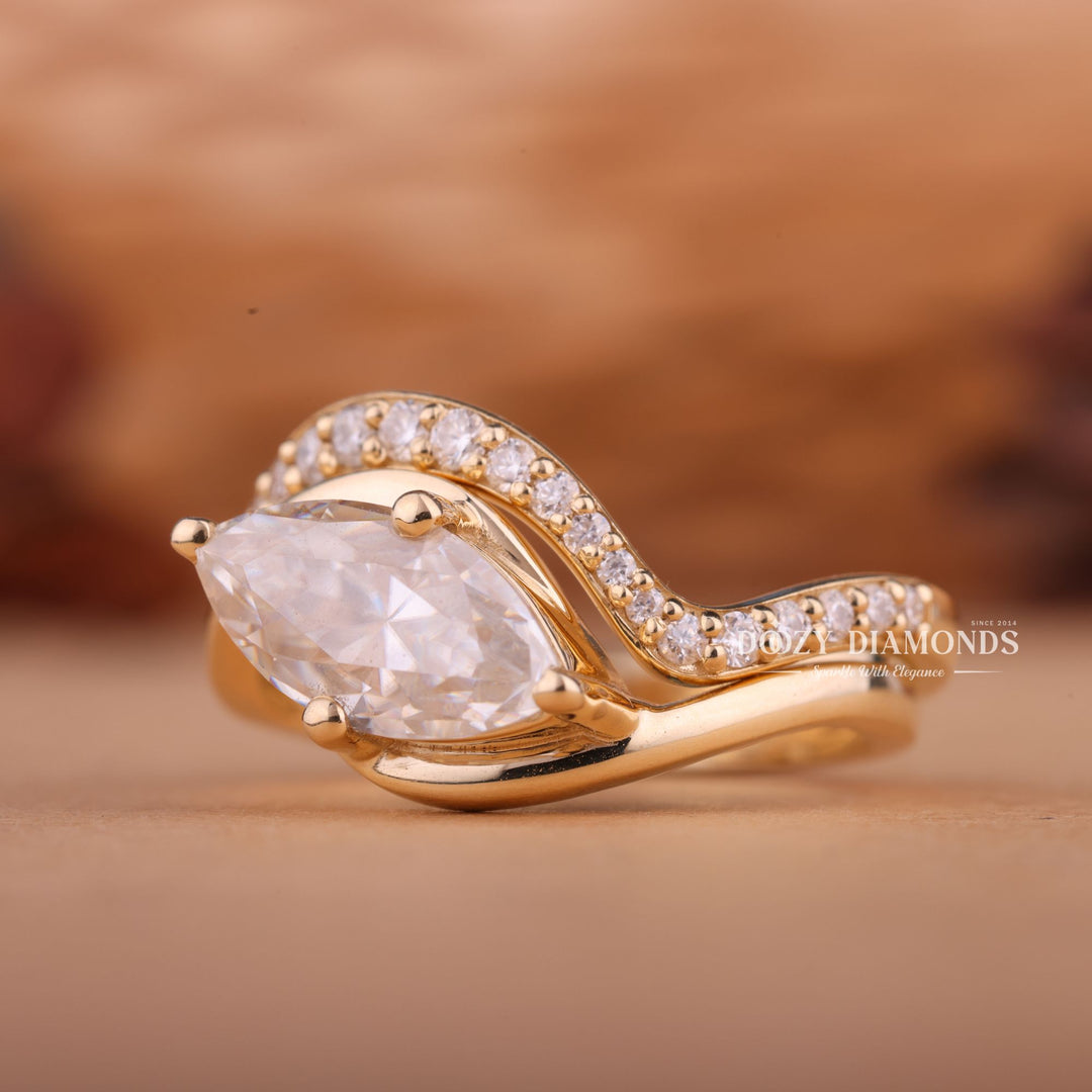 2.50CT Marquise Cut F-VS2 Lab Grown Unique Wedding Ring with Diamond Band