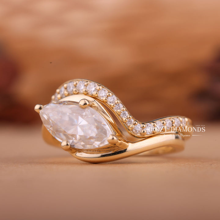2.50CT Marquise Cut F-VS2 Lab Grown Unique Wedding Ring with Diamond Band