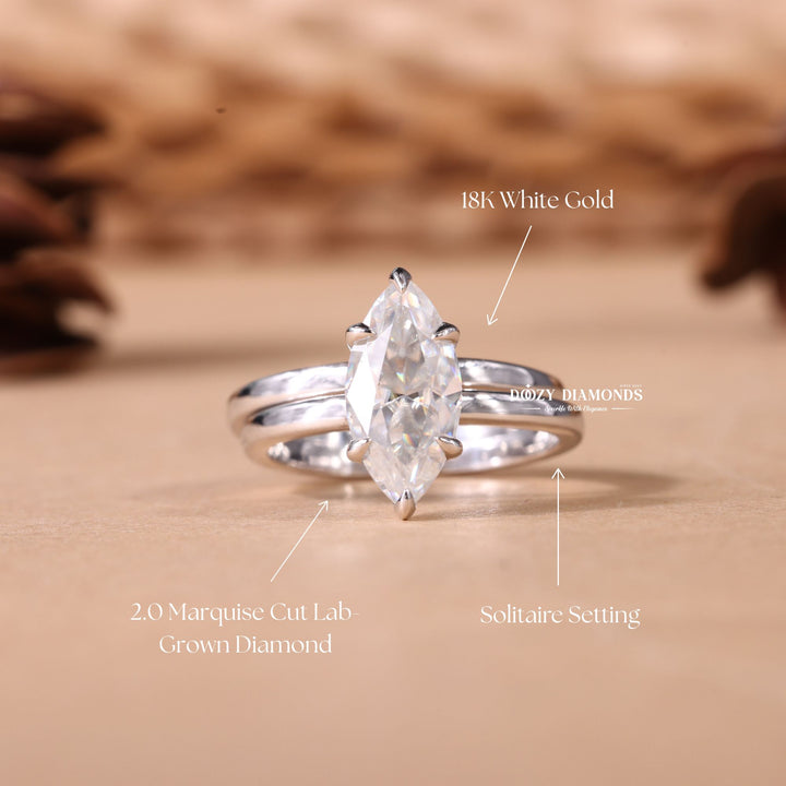 1.50CT Marquise Cut EF-VS2 Lab Grown Solitaire Wedding Ring with Solid Gold Band