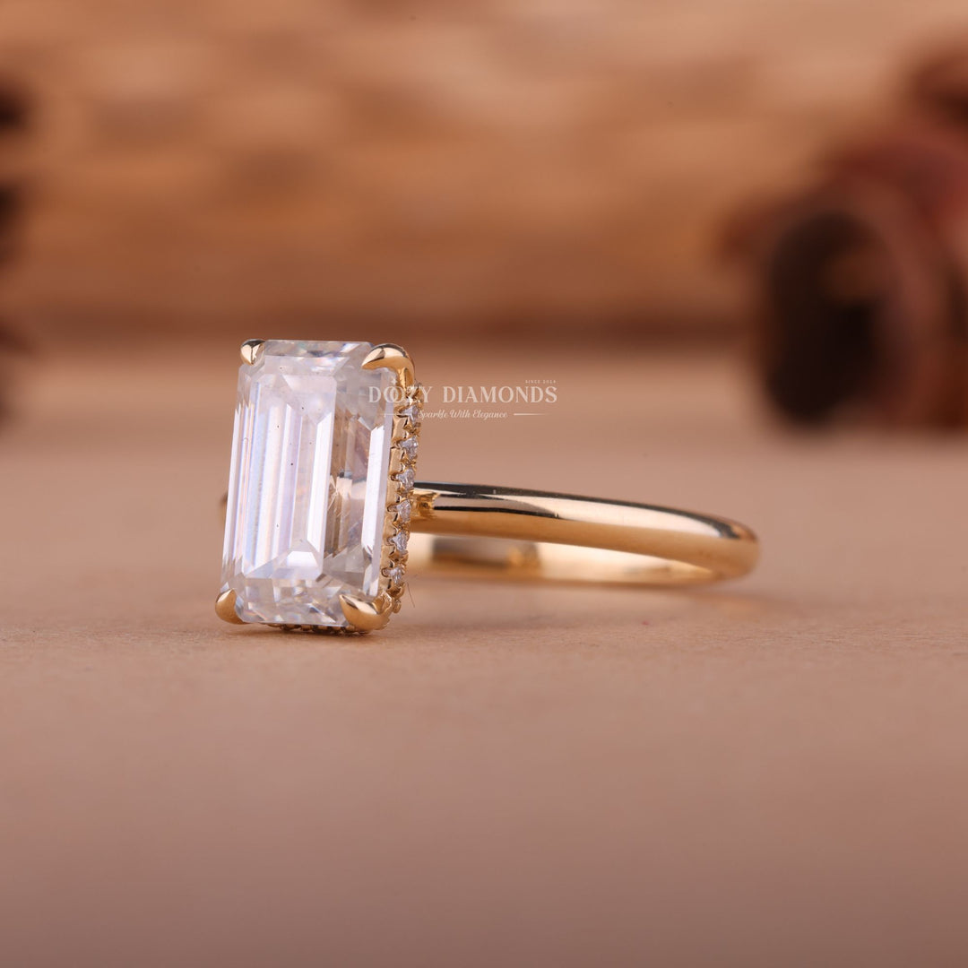 2.0CT-3.0CT Elongated Emerald F/VS1 Lab Grown Diamond Hidden Halo Engagement Ring
