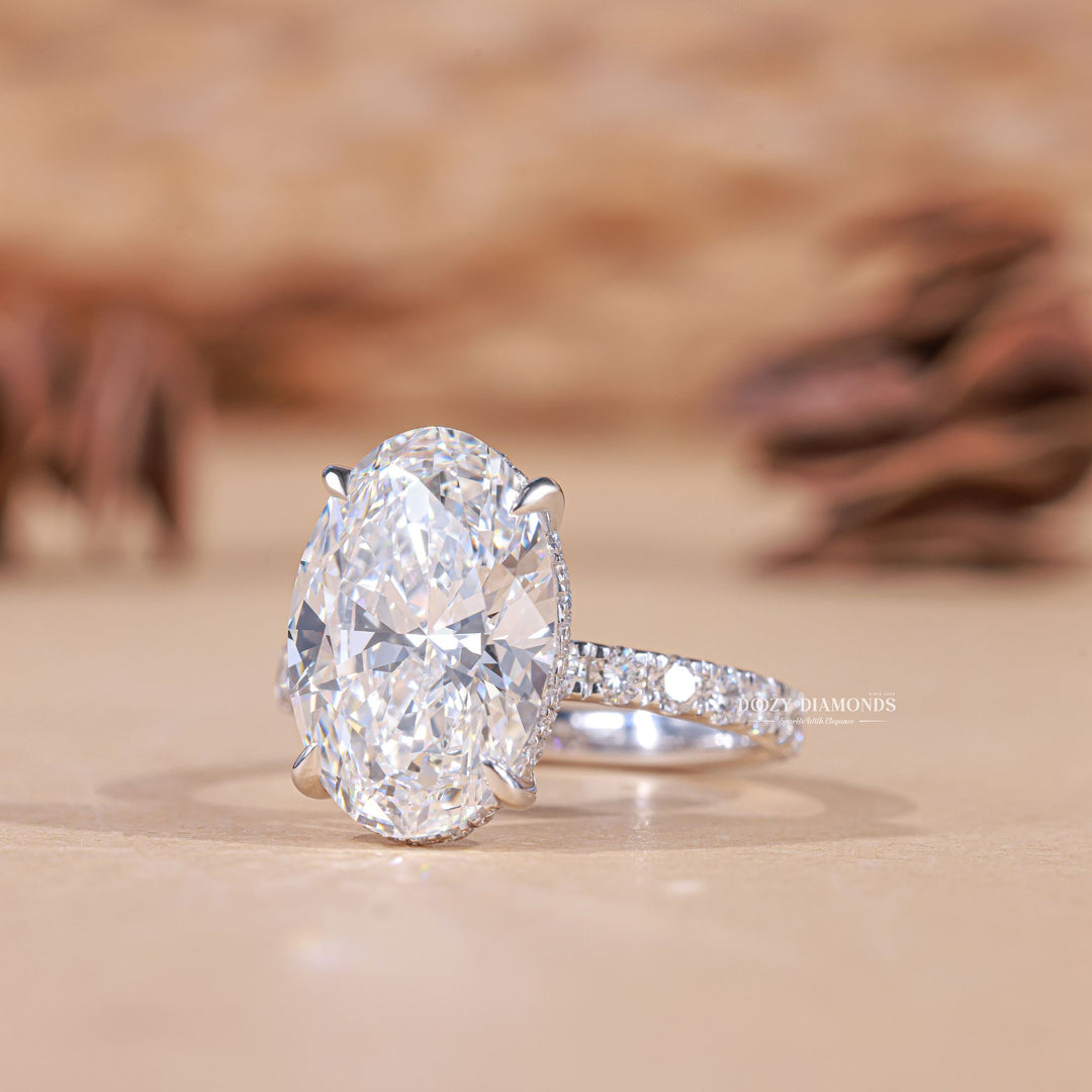 4.50CT - 5.50CT Oval Cut E/VS1 Lab Grown Diamond Hidden Halo Engagement Ring - Doozy Diamonds