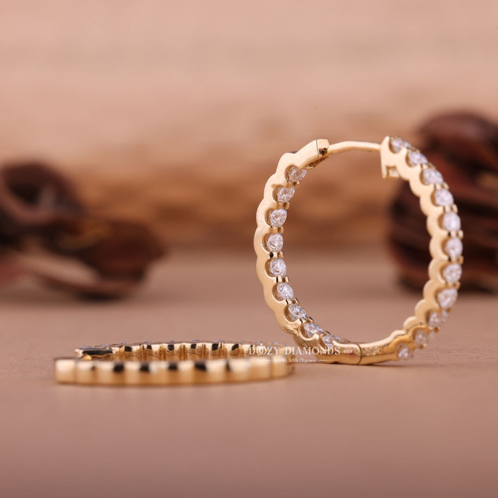 Round EF-VS2 Lab-Grown Diamond Hoops Earrings in 18k Yellow Gold