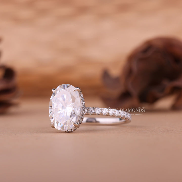 2.50CT-3.50CT Oval F/VS1 Lab Created Hidden Halo Diamond Engagement Ring