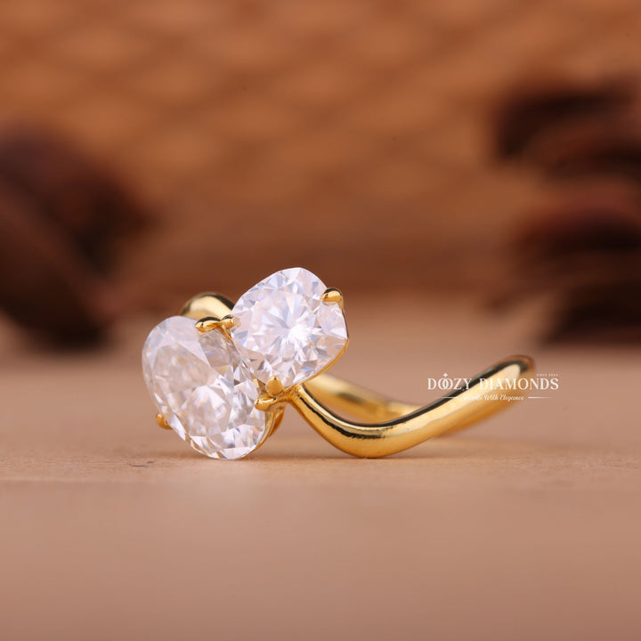 Cushion & Oval Cut Lab Grown Diamond Toi et Moi Engagement Ring