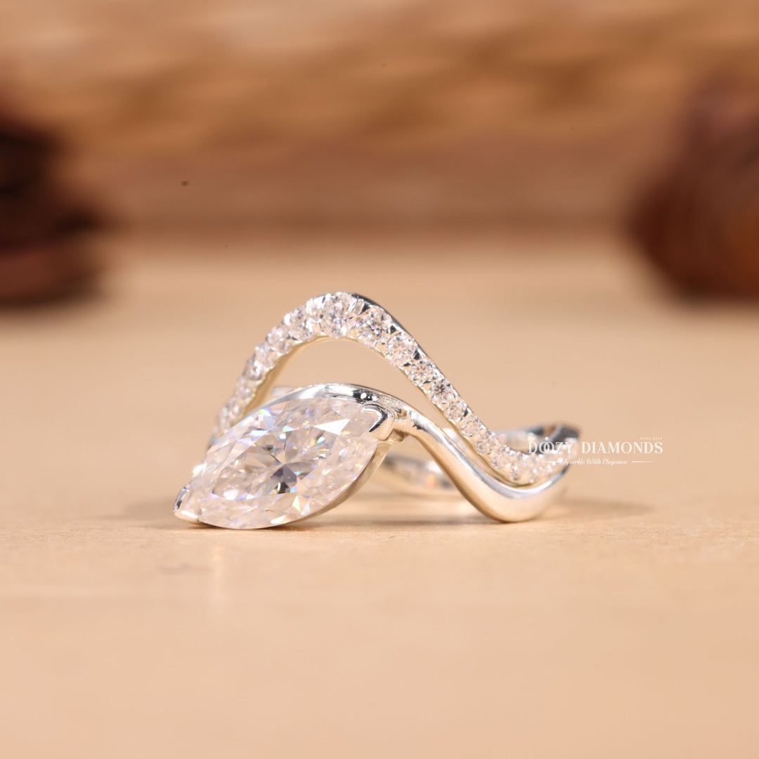 2.50CT Marquise Cut EF-VS2 Lab Grown Waves Wedding Ring with Curved Band