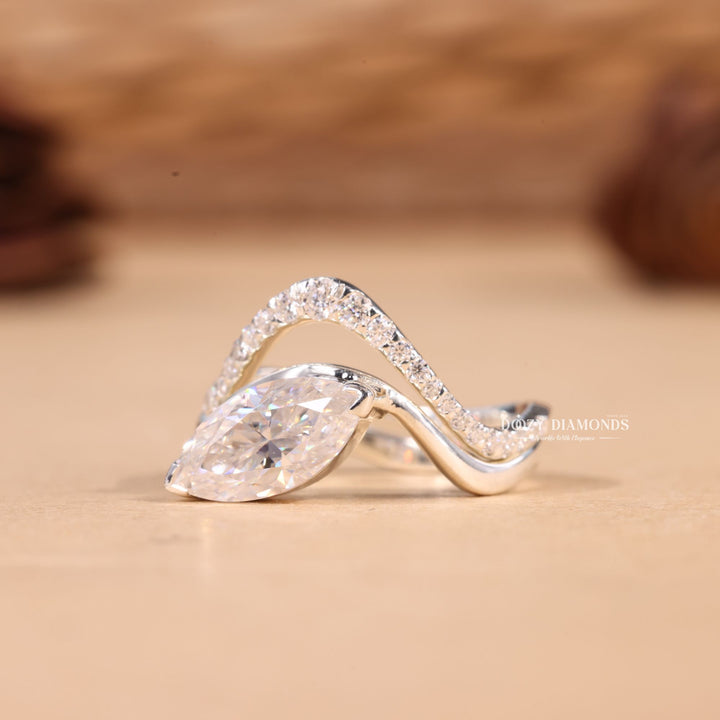 2.50CT Marquise Cut EF-VS2 Lab Grown Waves Wedding Ring with Curved Band