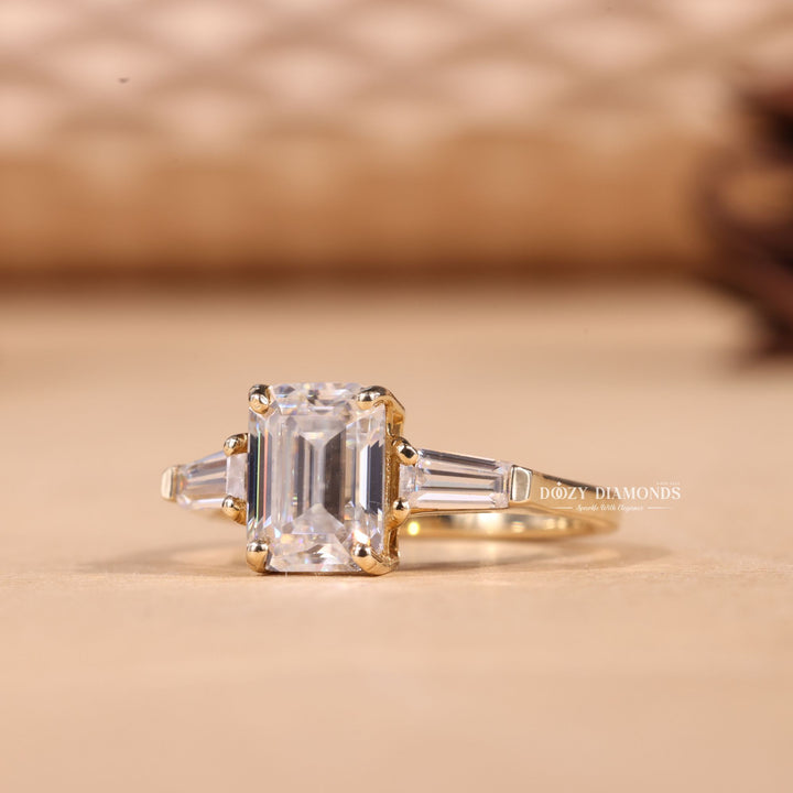 1.50CT-2.50CT Emerald Cut E/VS1 Three Stone Lab Grown Diamond Engagement Ring
