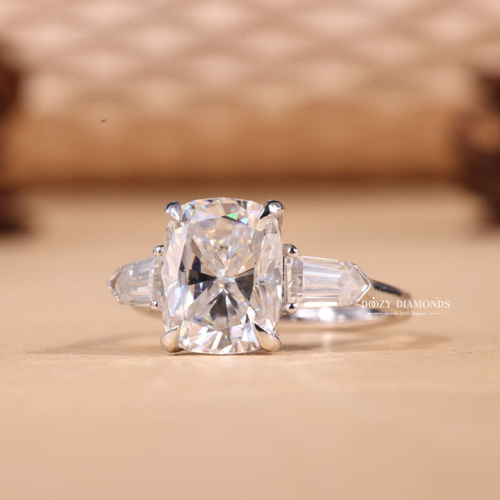 3.0CT-4.0CT Cushion E/VS1 Lab Grown Diamond Three Stone Engagement Ring