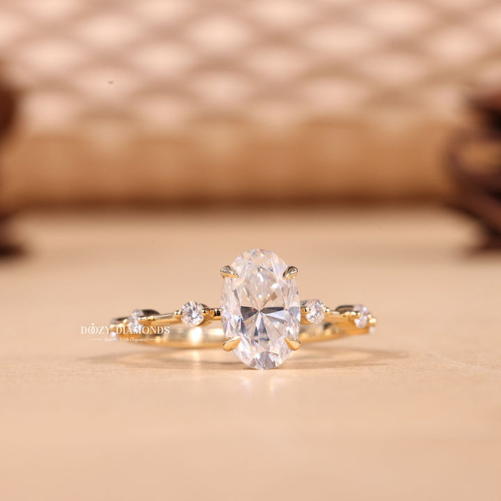 2.0CT-3.0CT Oval F/VS1 Lab Grown Diamond Distance Pave Engagement Ring