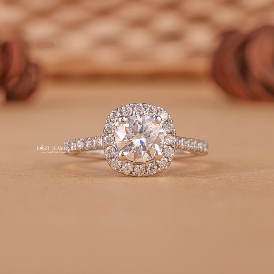 0.50CT - 1.50CT Round Cut F/VS1 Lab Grown Diamond Halo Engagement Ring - Doozy Diamonds
