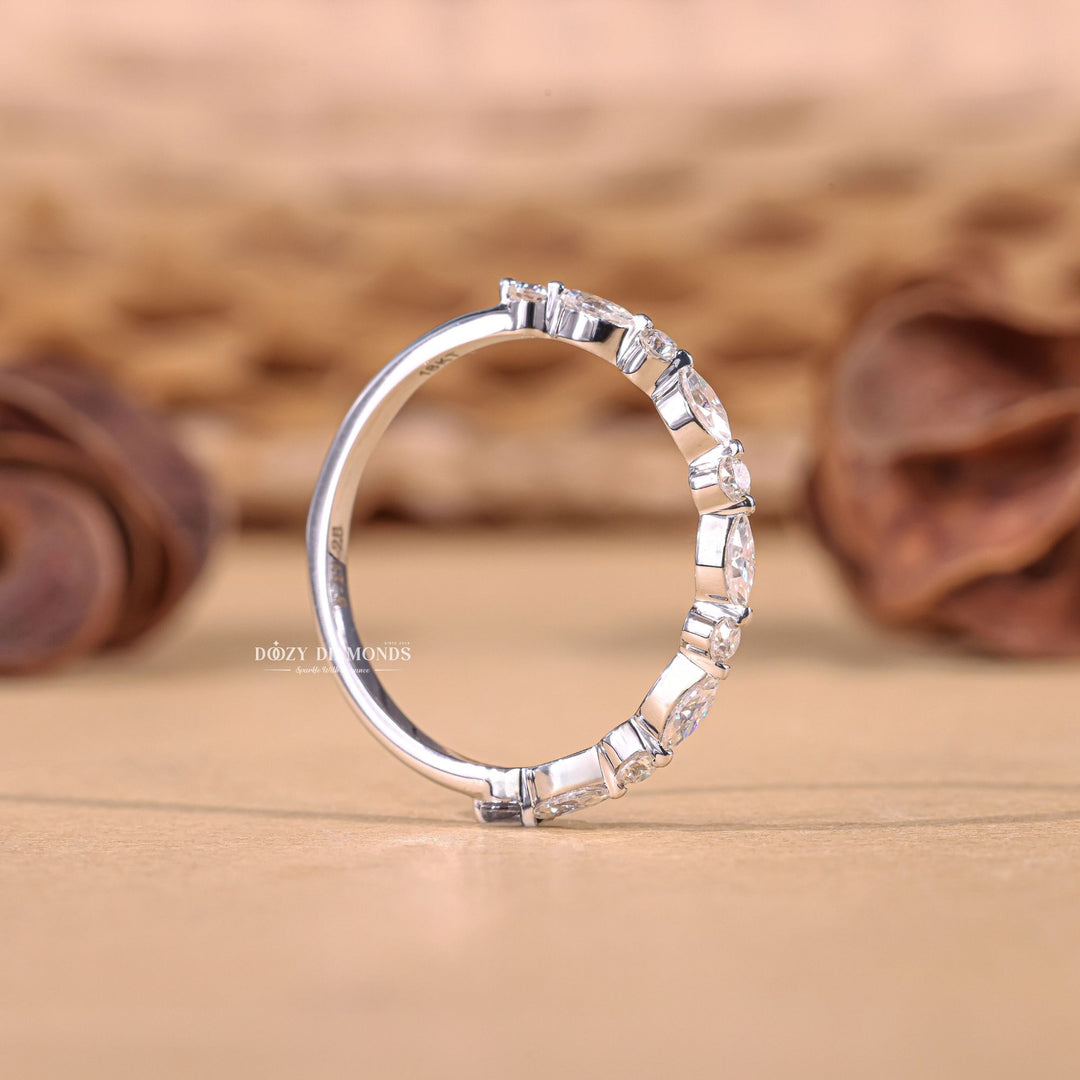 Round & Marquise Cut Lab Grown Diamond EF/VVS Half Eternity Stacking Band