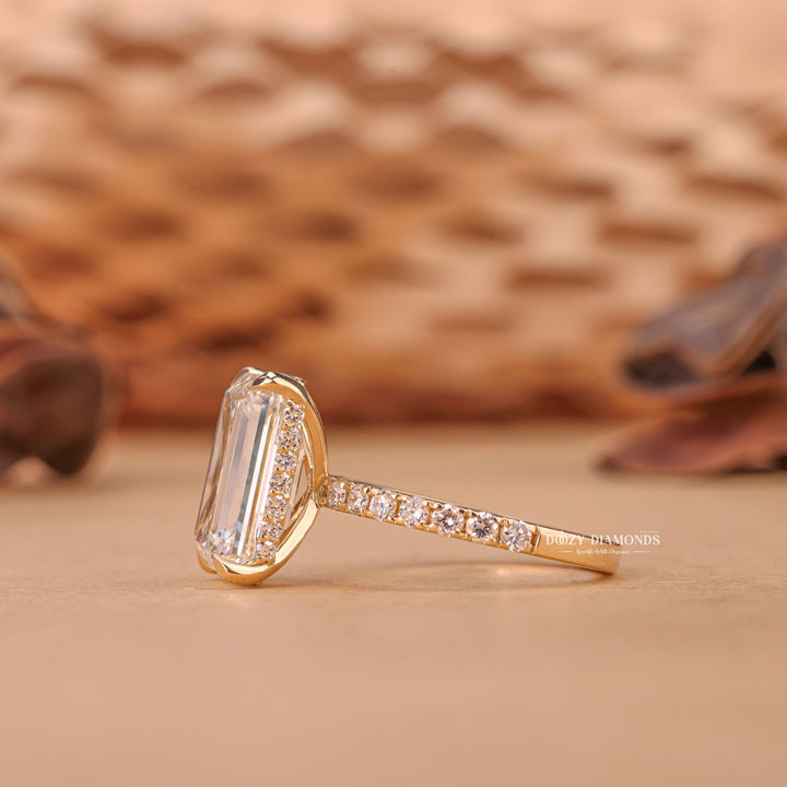 4.50CT - 6.50CT Emerald Cut F/VS1 Lab Grown Hidden Halo Diamond Engagement Ring - Doozy Diamonds
