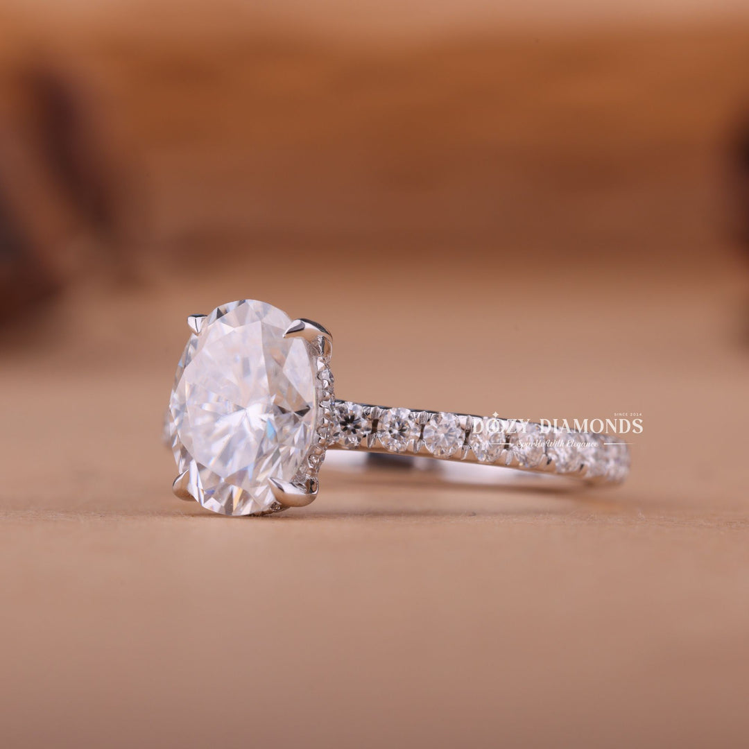 2.0CT-4.0CT Oval E/VS2 Lab Created Diamond Hidden Halo Engagement Ring