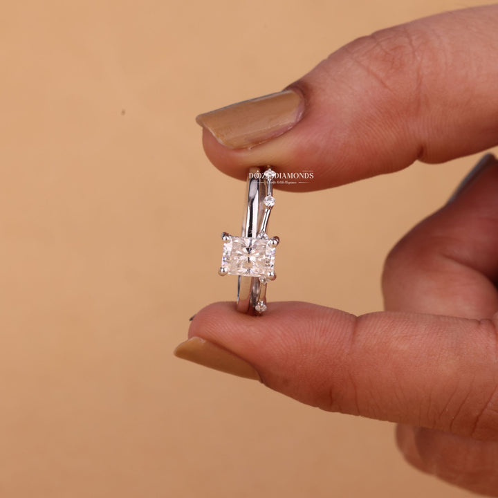 1.0CT Radiant Cut EF-VS2 Lab Grown Solitaire Engagement Ring with Stacking Band