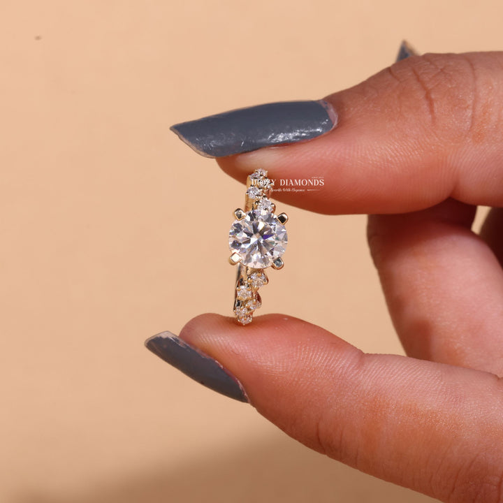 1.0CT-2.0CT Round Cut F/VS2 Lab Grown Diamond Cluster Engagement Ring