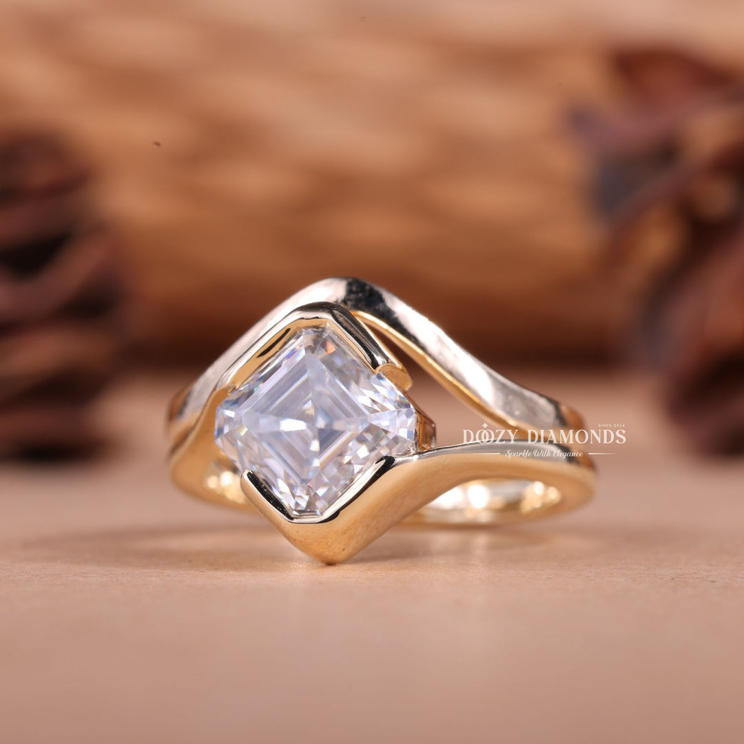 2.0CT Asscher F-VS1 Lab Grown Diamond Bypass Wedding Ring With Curved Band