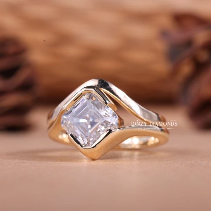 2.0CT Asscher F-VS1 Lab Grown Diamond Bypass Wedding Ring With Curved Band