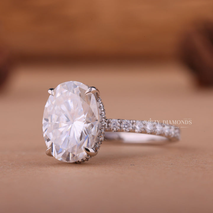 2.50CT-3.50CT Oval F/VS1 Lab Created Diamond Hidden Halo Engagement Ring