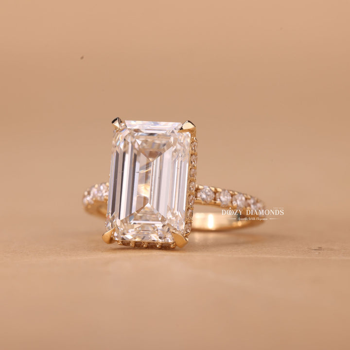 4.0CT-6.0CT Emerald Cut F/VS1 Lab Grown Diamond Hidden Halo Engagement Ring