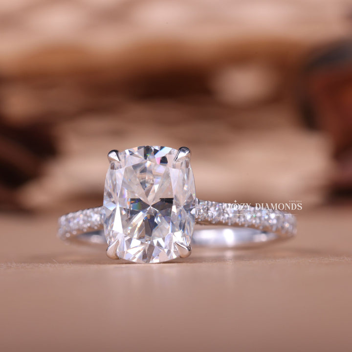 2.0CT-4.0CT Cushion E/VS1 Hidden Halo Lab Grown Engagement Ring