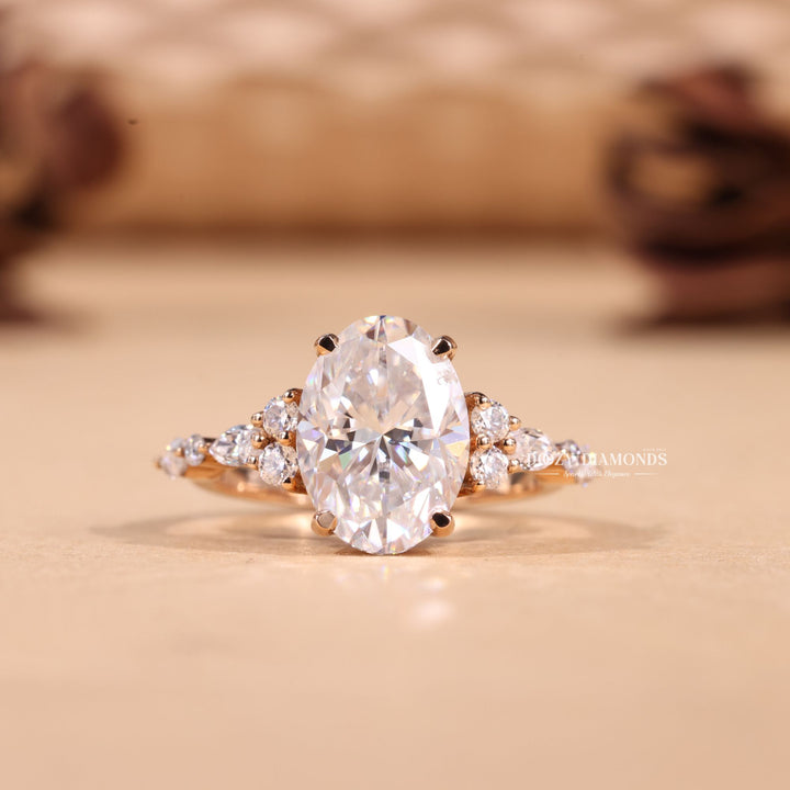2.50CT-3.50CT Oval E/VS2 Lab Grown Cluster Diamond Engagement Ring